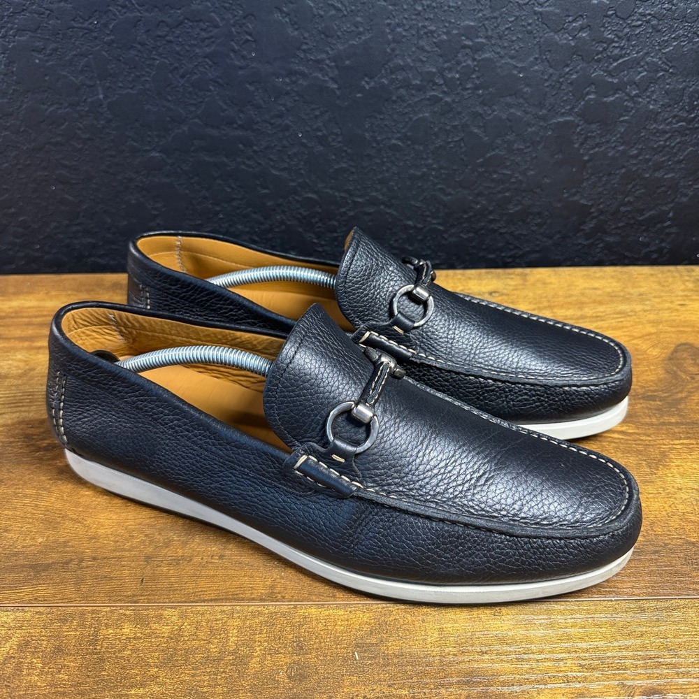 Magnanni 19475 Navy Blue Pebbled Leather Bit Loafer Shoes Men Size 12 US 45 EU